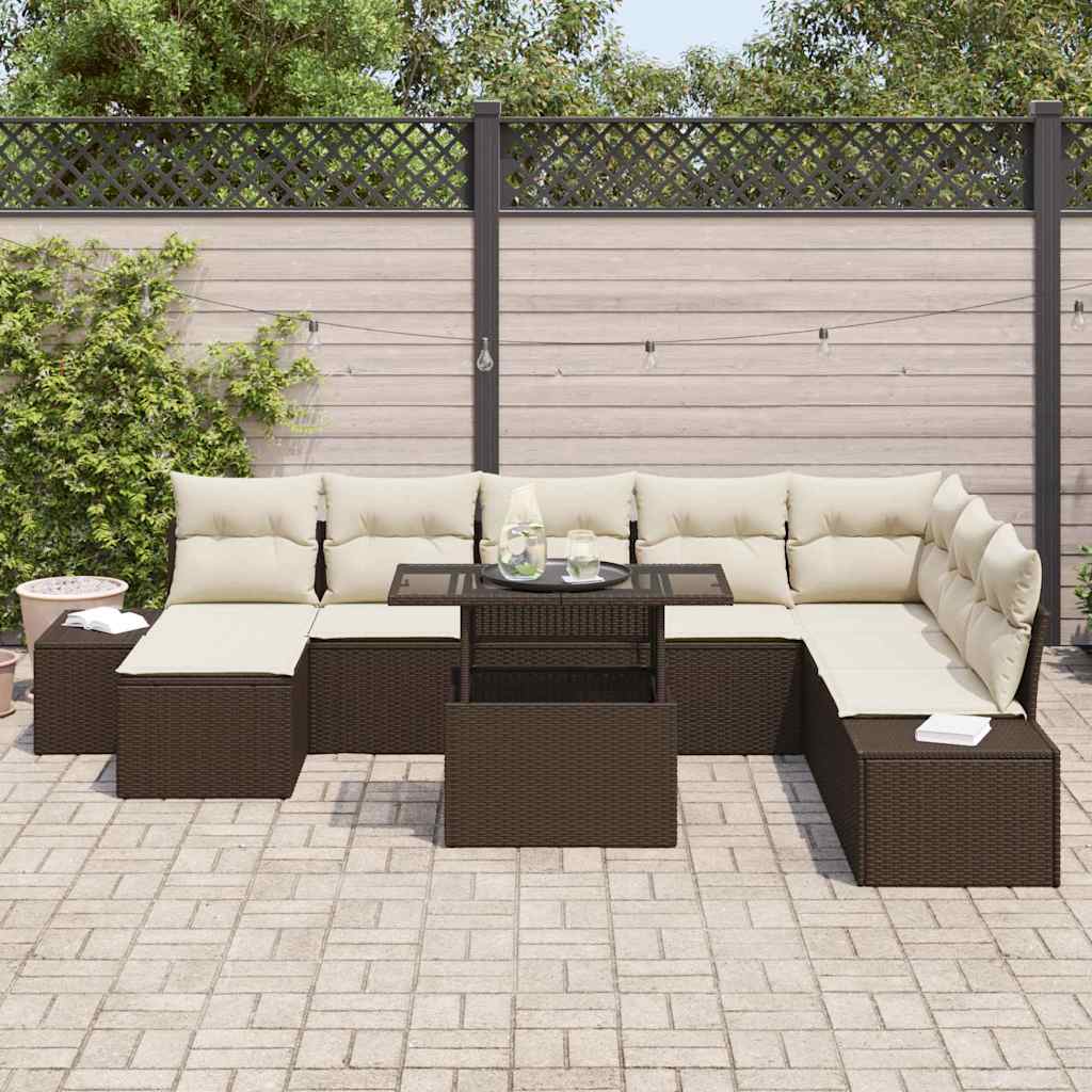 Garten-Sofa-Set mit Speicher 9 pcs Braun Poly Rattan